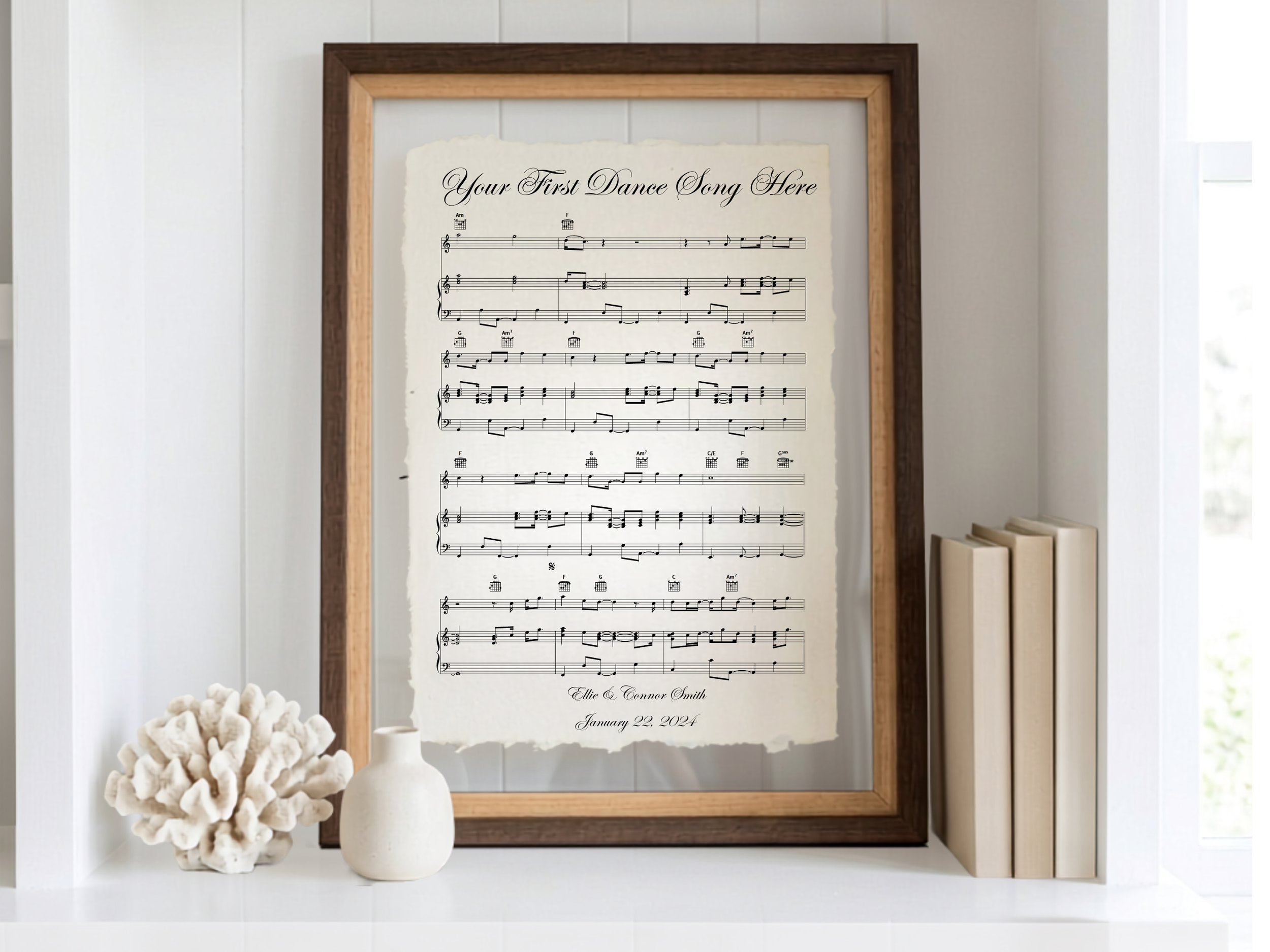 Personalized First Dance Song Sheet Music Print on Handmade Cotton Paper
