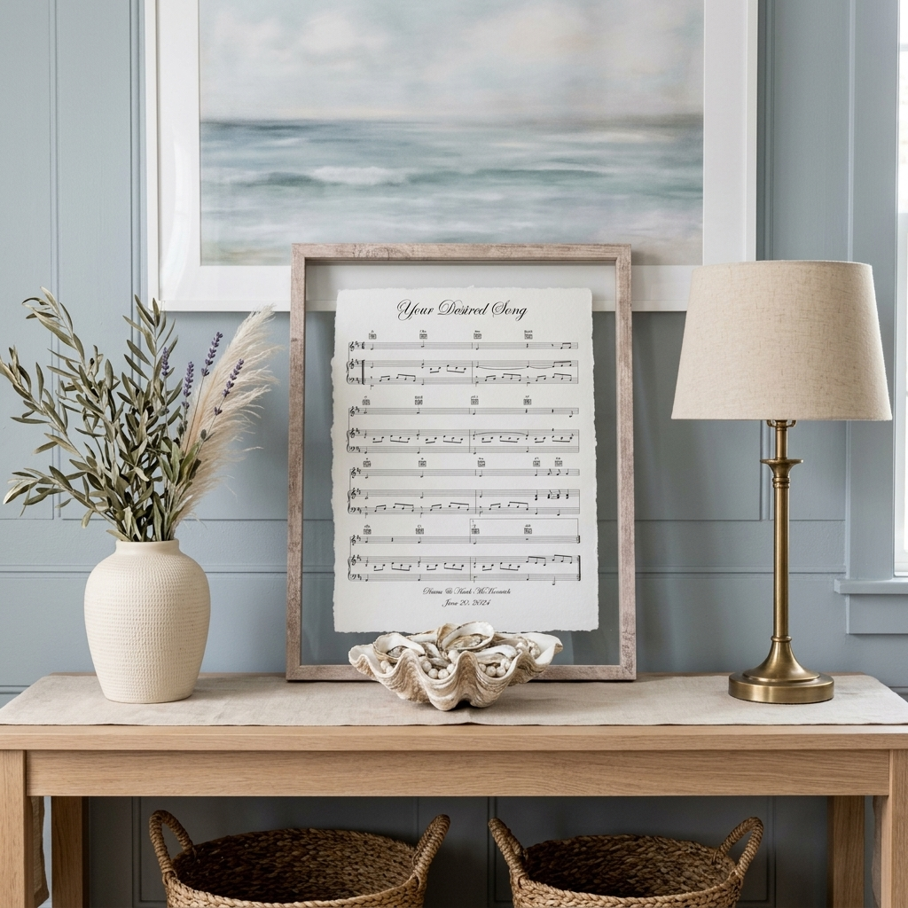 Personalized first dance sheet music print styled with home decor - cotton anniversary gift