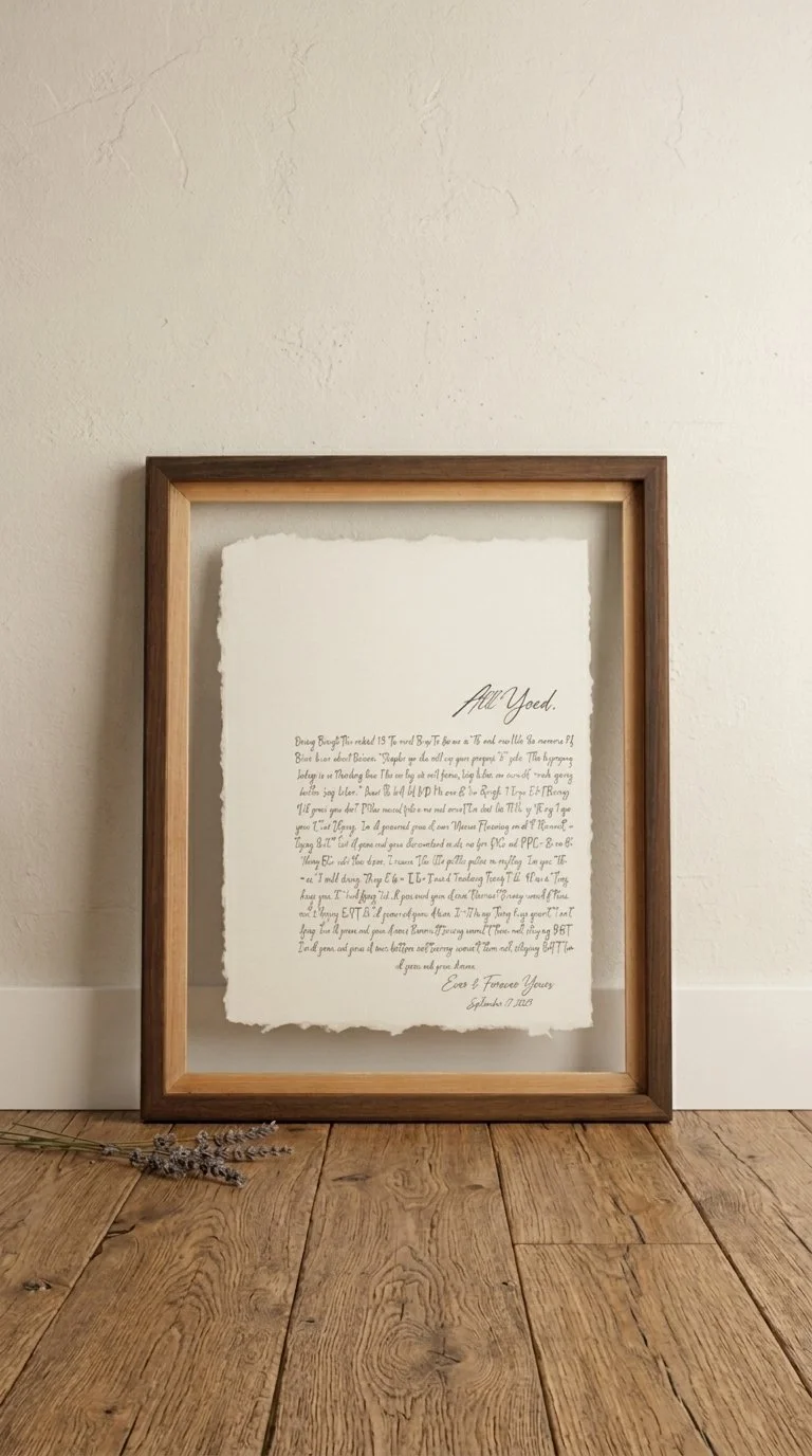 First dance song lyrics print on handmade cotton paper in gold wood frame - cotton anniversary keepsake gift