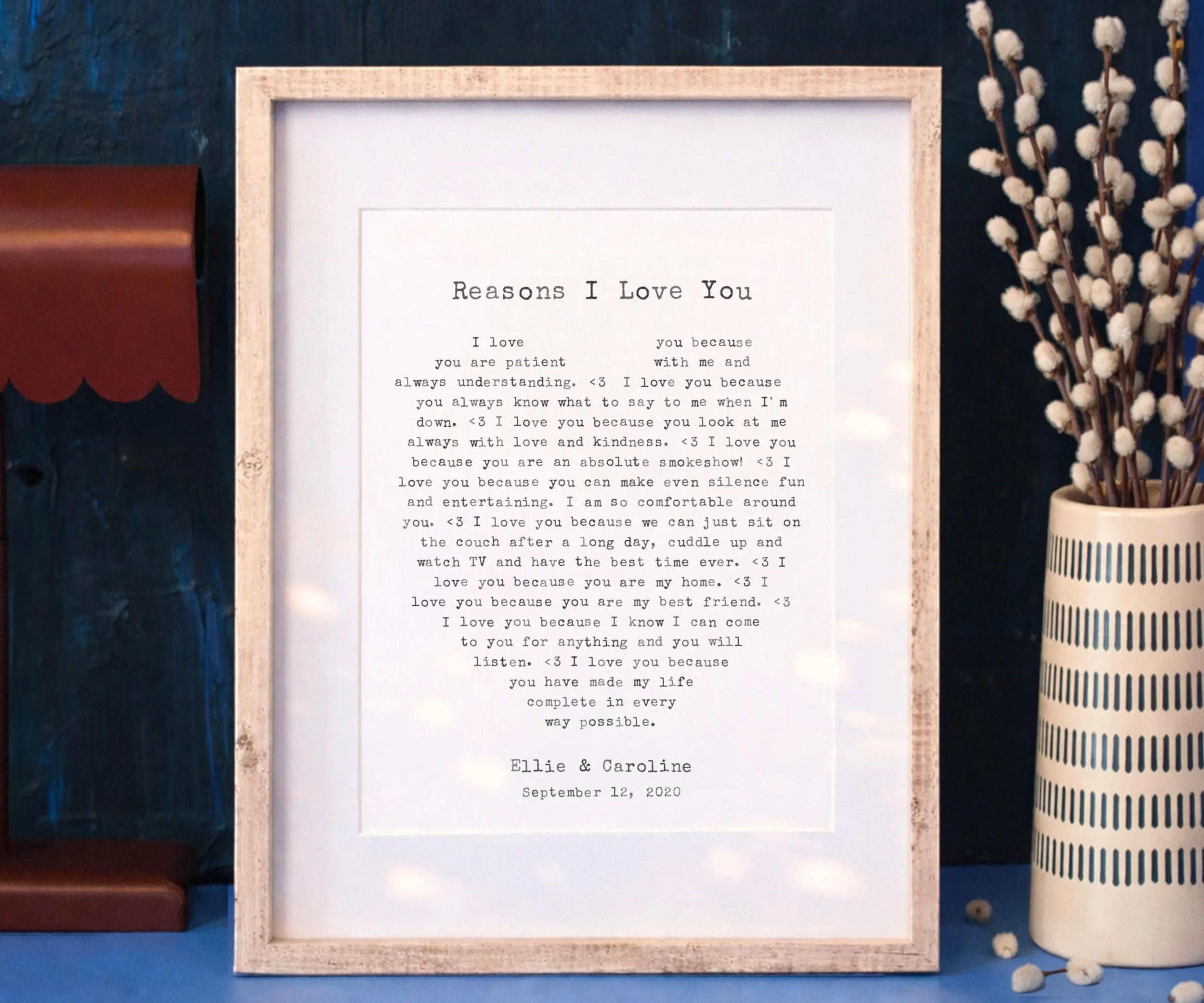 Personalized Reasons I Love You Heart Print - Framed 11x14 Anniversary Gift - photo 4