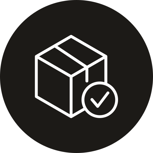 Icon of a cardboard box with a checkmark indicating approval or verification.
