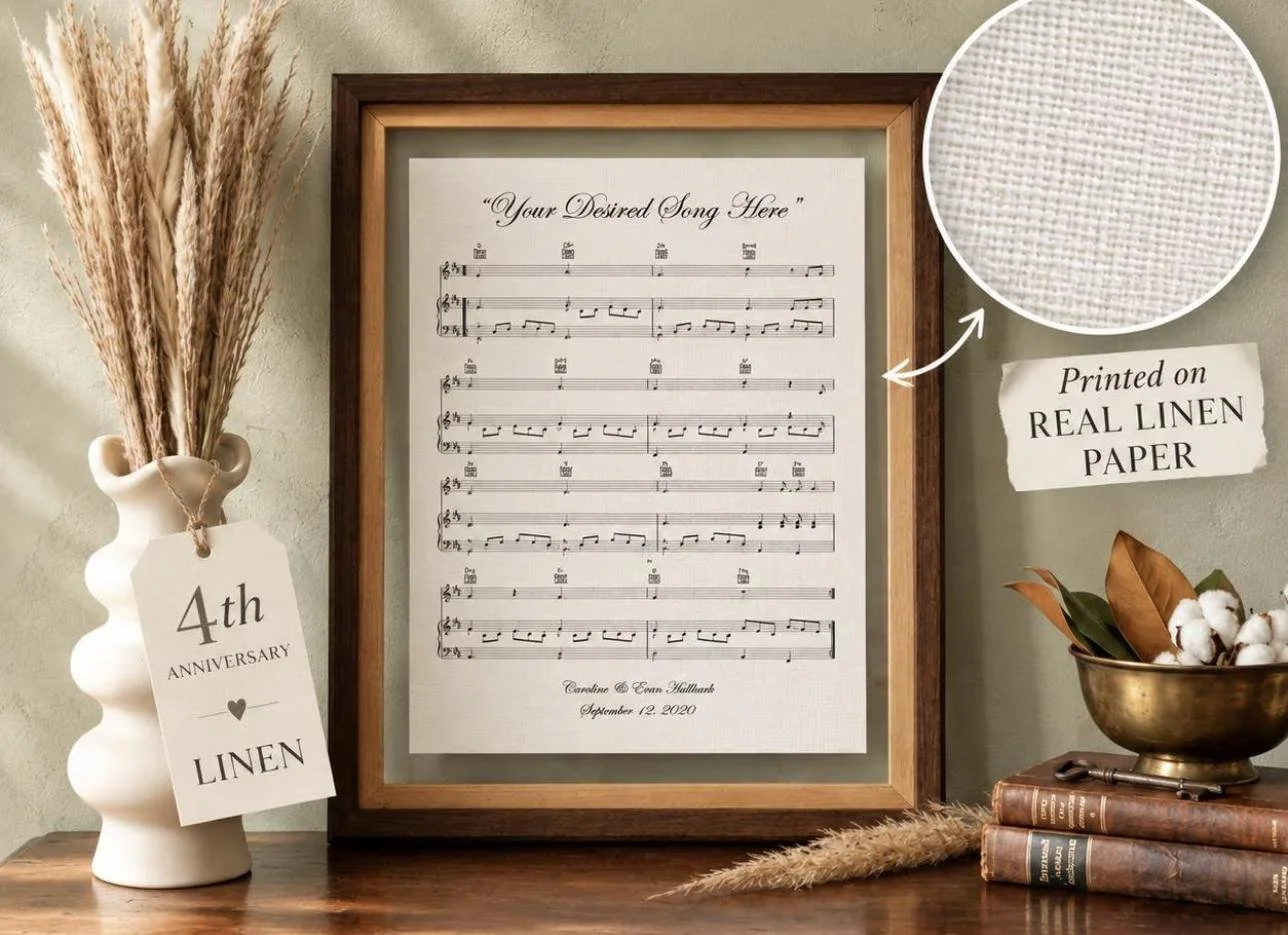 Custom Sheet Music Art Print, Your Song on 100% Linen Paper, Personalized Music Keepsake, Wedding & Anniversary Gift for Music Lovers