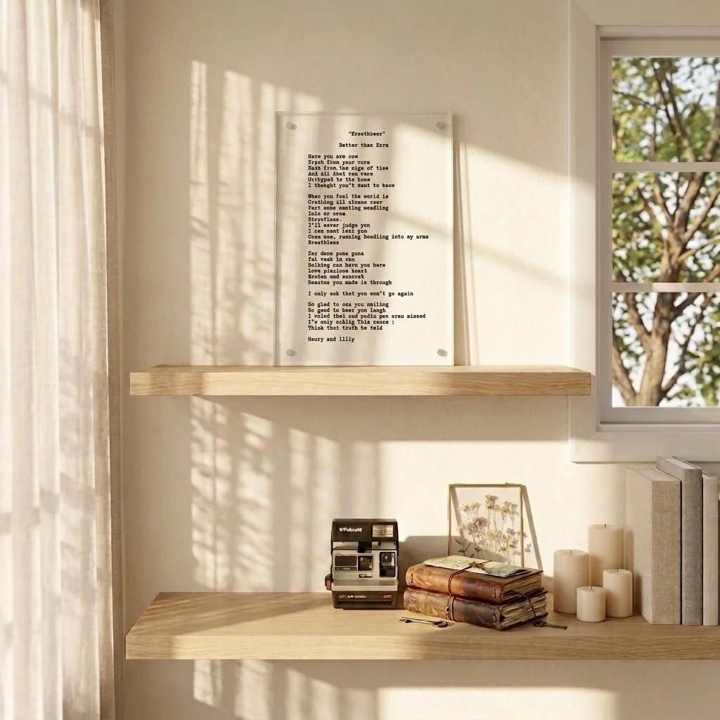 Hand typed thinking of you note on deckled edge cotton paper in warm sunlight