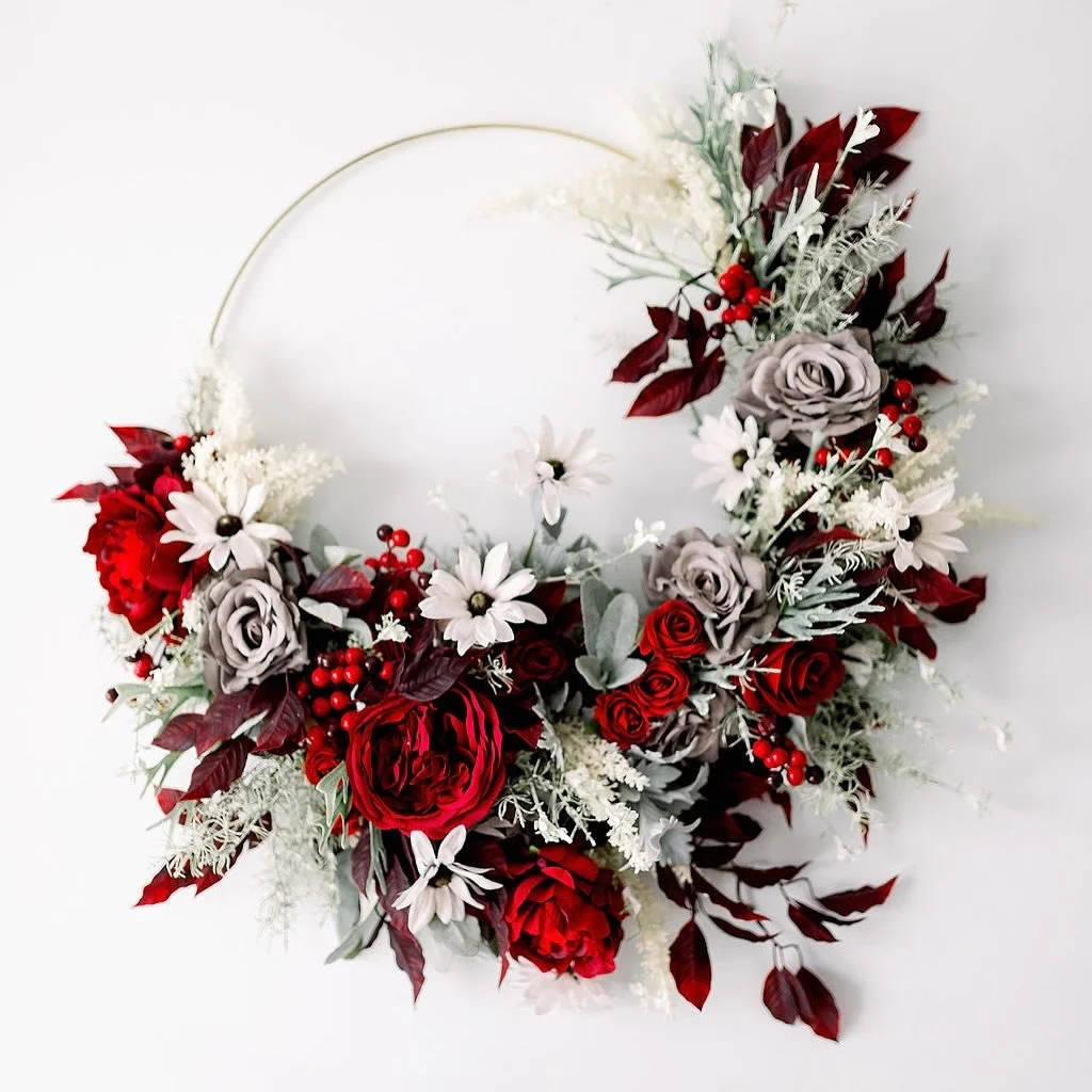 This is Ruby! 
If this is your vibe, she has no season, you can keep her out all year long 😉 
#doorwreath #hoopwreath #boldstyle #silkflowers #uniquedecor #uniqueflowers #oneofakindwreaths #ooaktoronto #fauxflowers