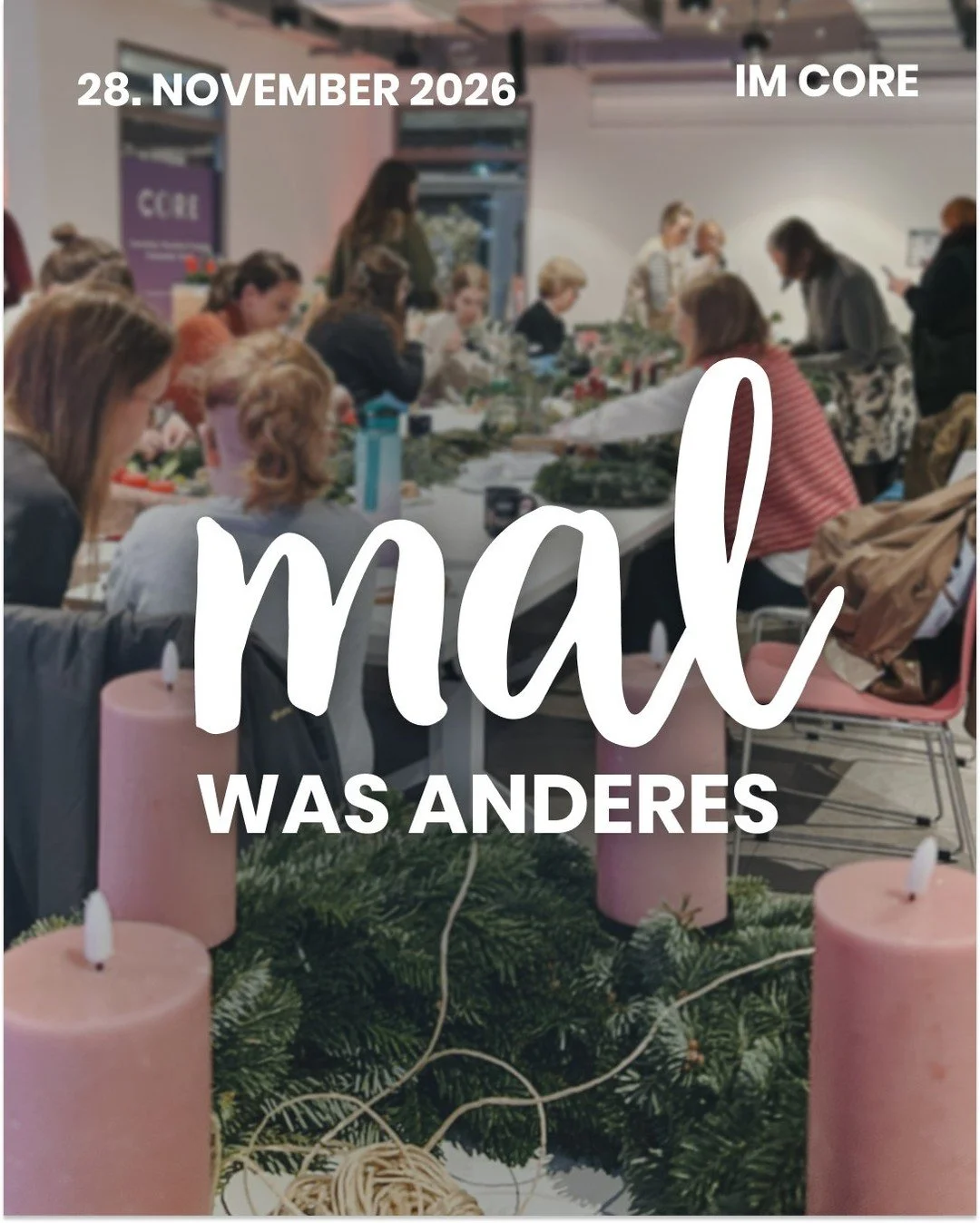 🎄 Mal was anderes - Adventskranz schm&uuml;cken!

Am 28. November 2026 von 13:00&ndash;17:00 Uhr wird es im Auditorium 01+02 gem&uuml;tlich und vorweihnachtlich. ✨

Schnapp Dir einen Becher Gl&uuml;hwein oder Punsch und gestalte gemeinsam mit uns De