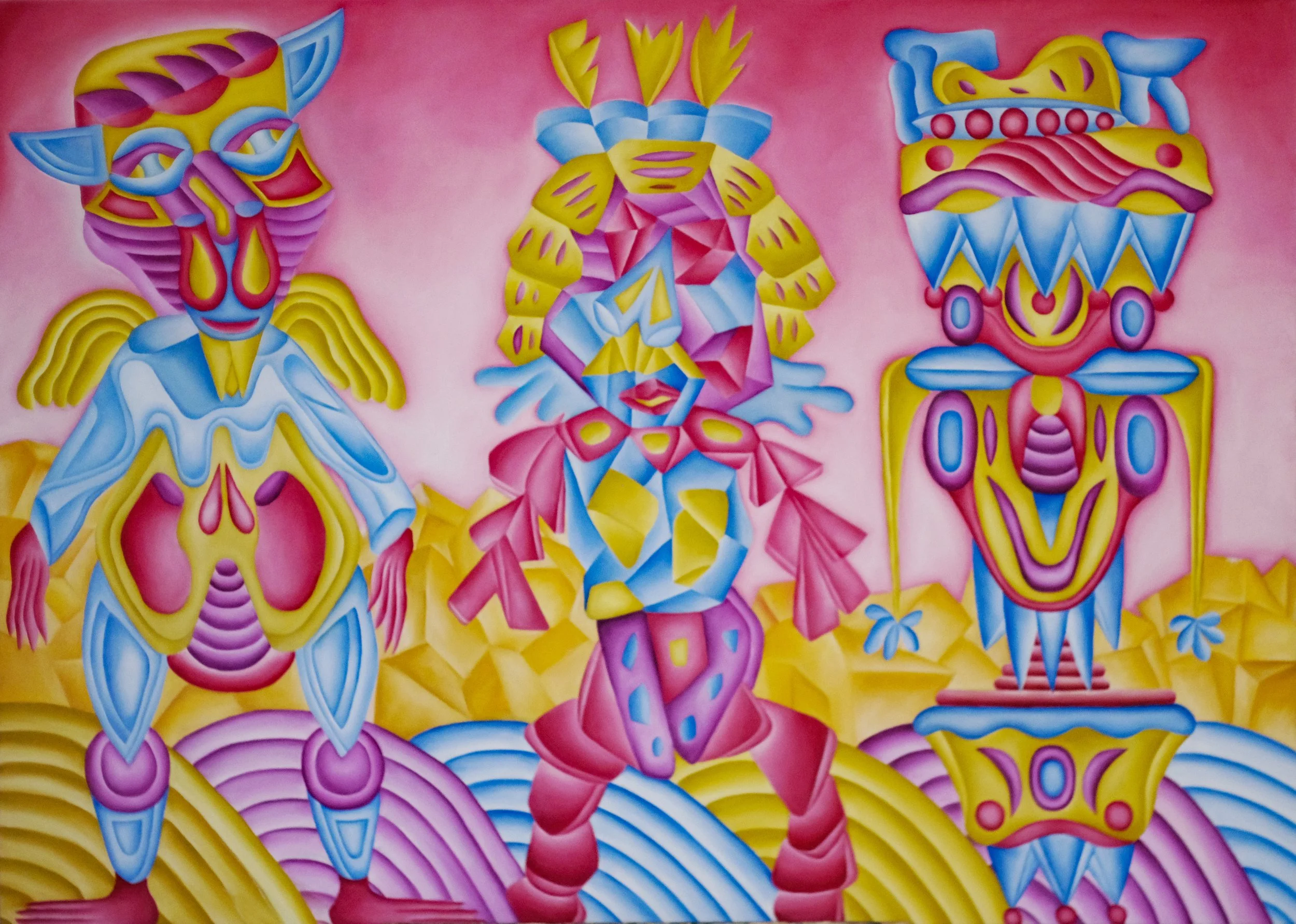 Triplets on the Bedrock, oil on canvas 150 x 100 cm, 2025