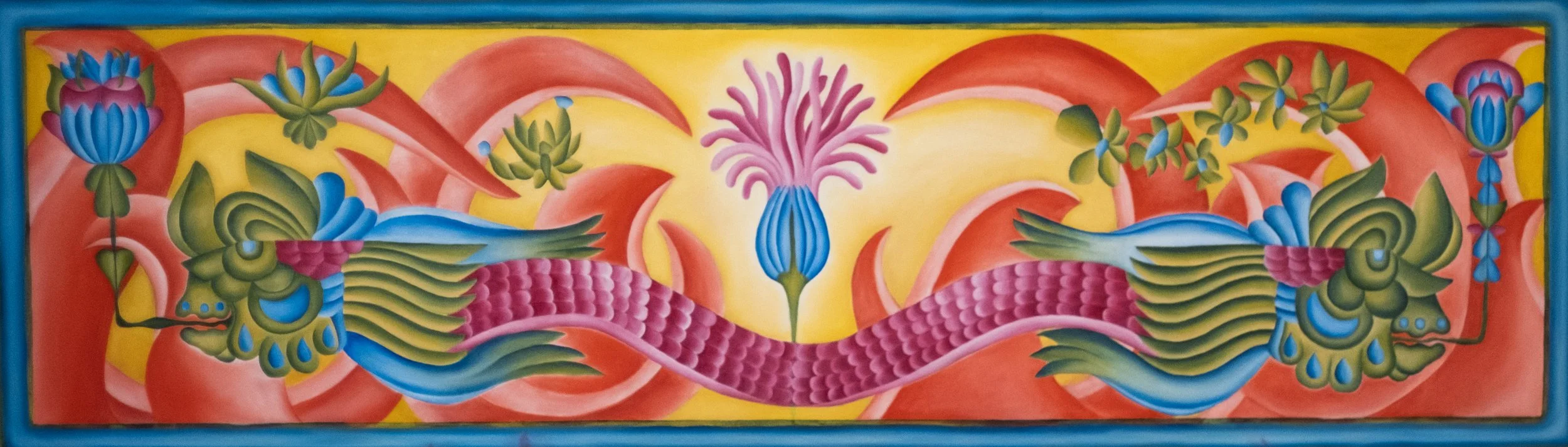 The Bloom that Commands the Horns, oil on canvas 50 x 170 cm, 2025