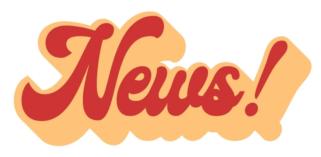 Stylized text saying "News!" in red with a sand colored background.