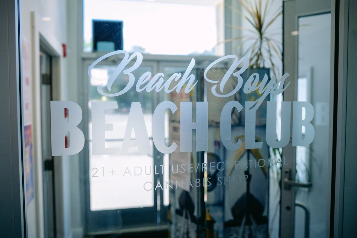 Entrance to Beach Boys Beach Club, the 21+ recreational cannabis shop at Beach Boys Cannabis Co. in South Portland, Maine. Conveniently located near Portland with easy access from Route 1, I-95, and I-295, offering premium recreational cannabis produ