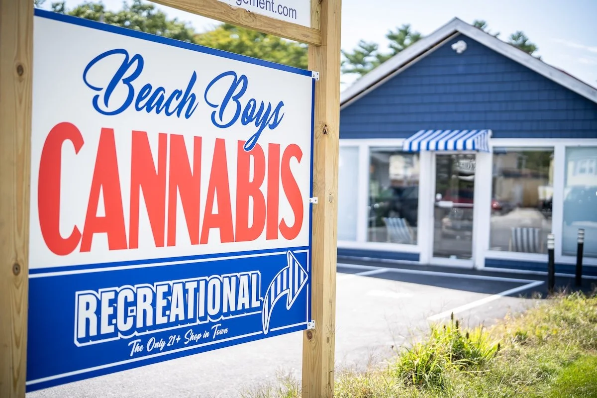 Exterior of Beach Boys Beach Club, a recreational cannabis dispensary in Old Orchard Beach, Maine. Stop by before or after a day at the beach to explore premium flower, prerolls, edibles, vape cartridges, concentrates, and more from Maine's leading c