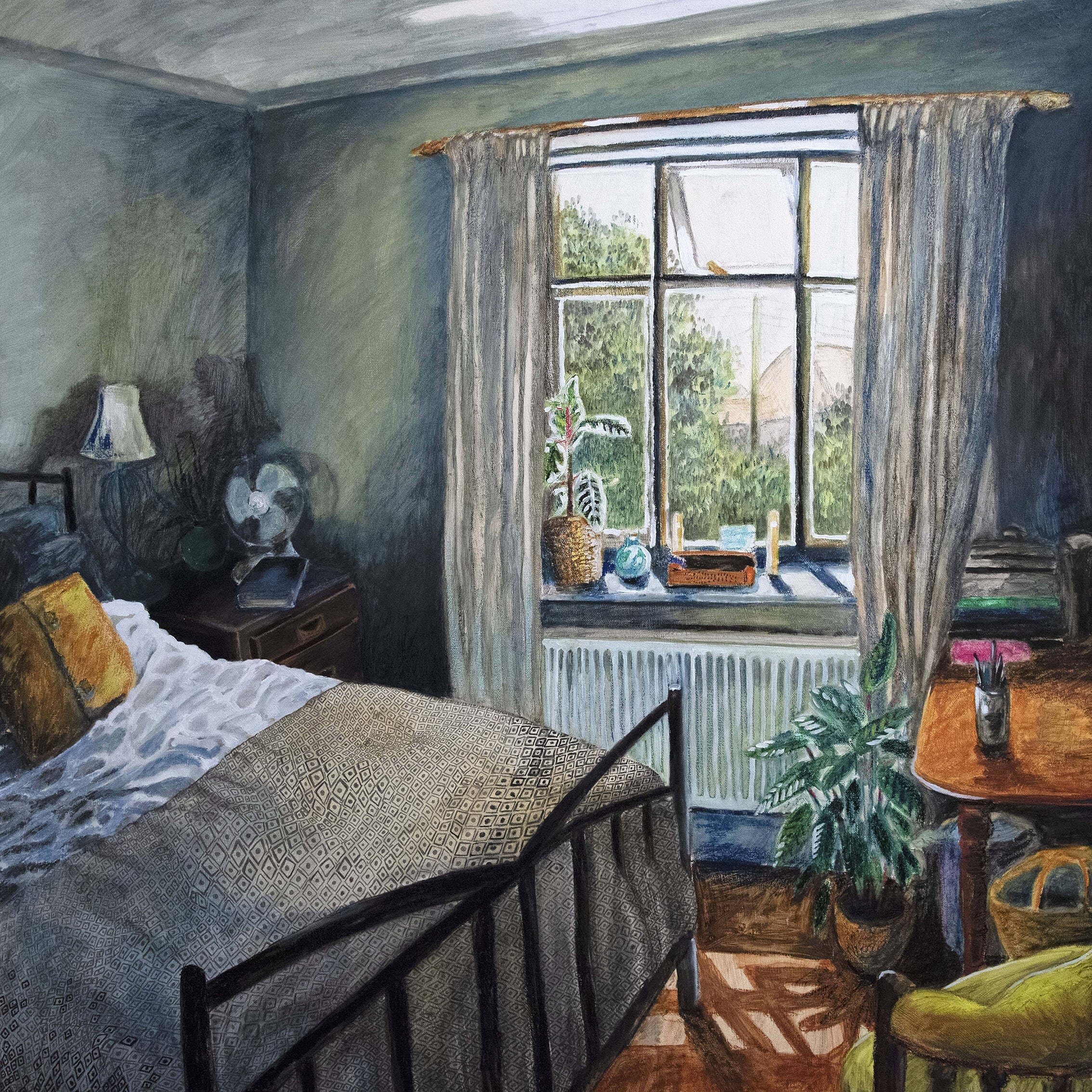 Bedroom and Art studio from Life, A lockdown Scene_100cmx100cm_Oil on Canvas_2020.jpg