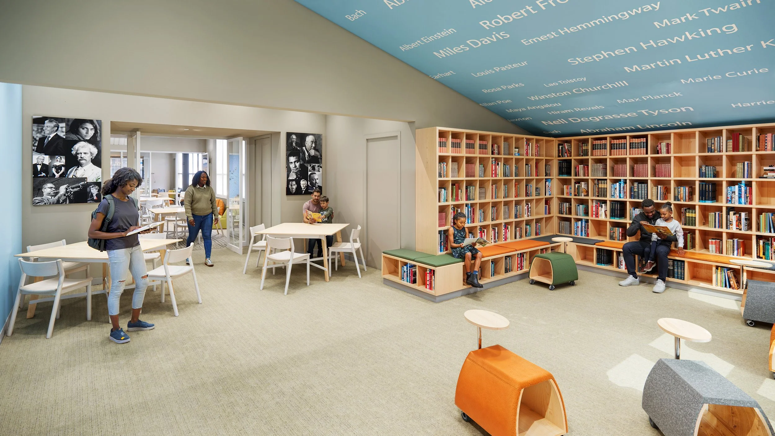 Library Reading Room with Inspirational Leaders Ceiling Display