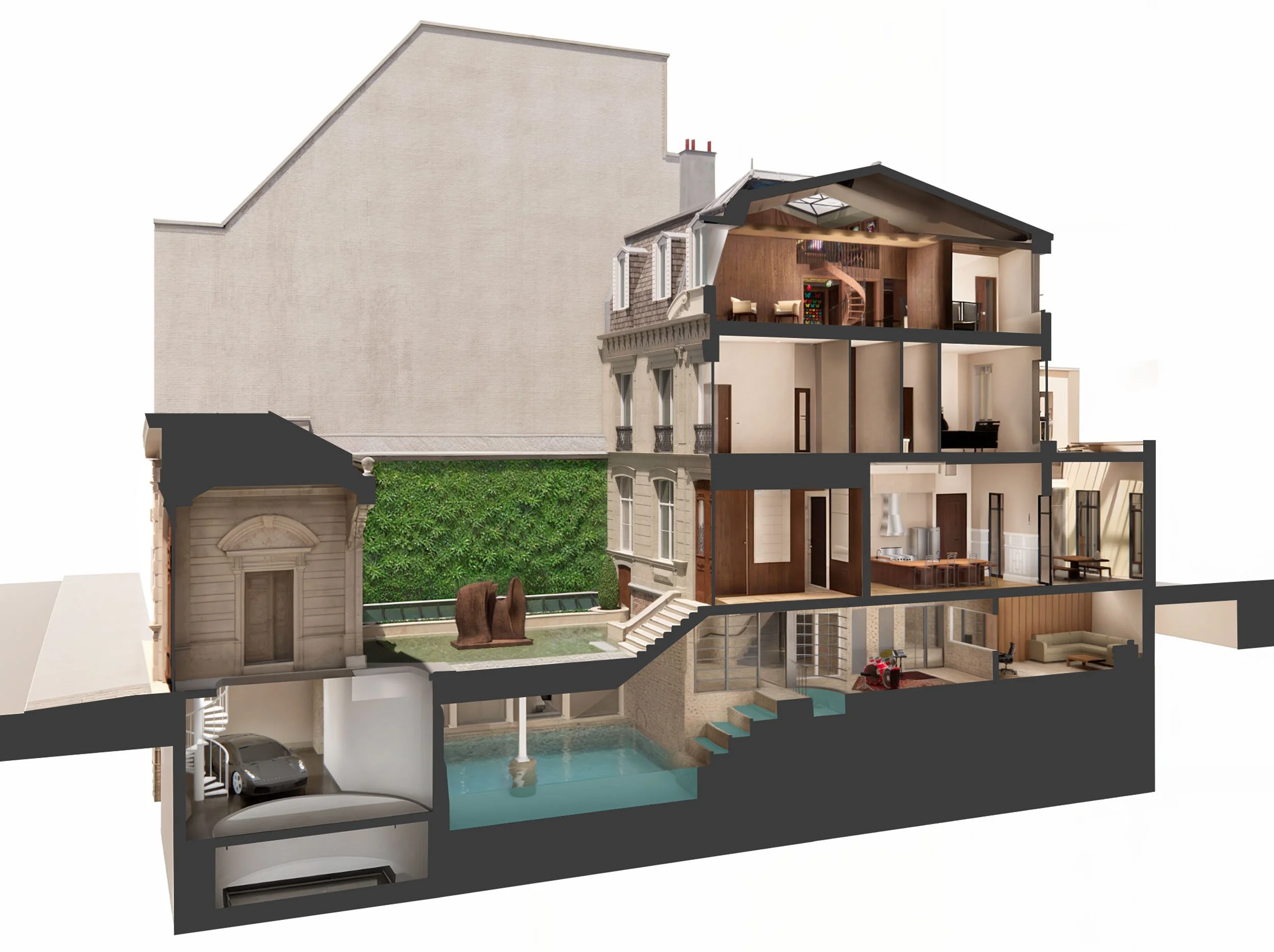 3D Building Section Showing the Proposed Improvements, and New Underground Swimming Pool