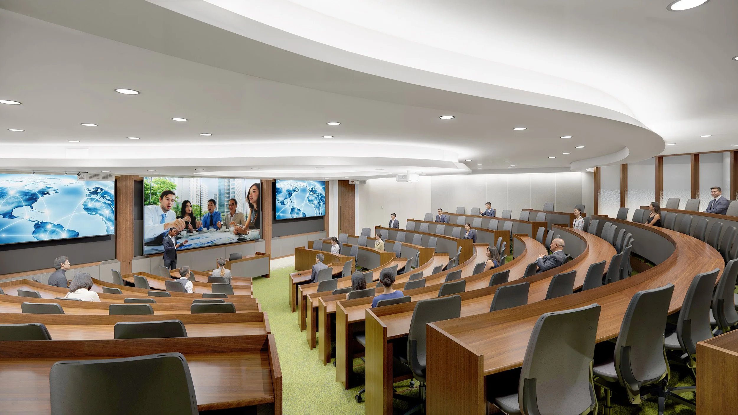 Participant Seated View in Auditorium with Translation Booth Beyond