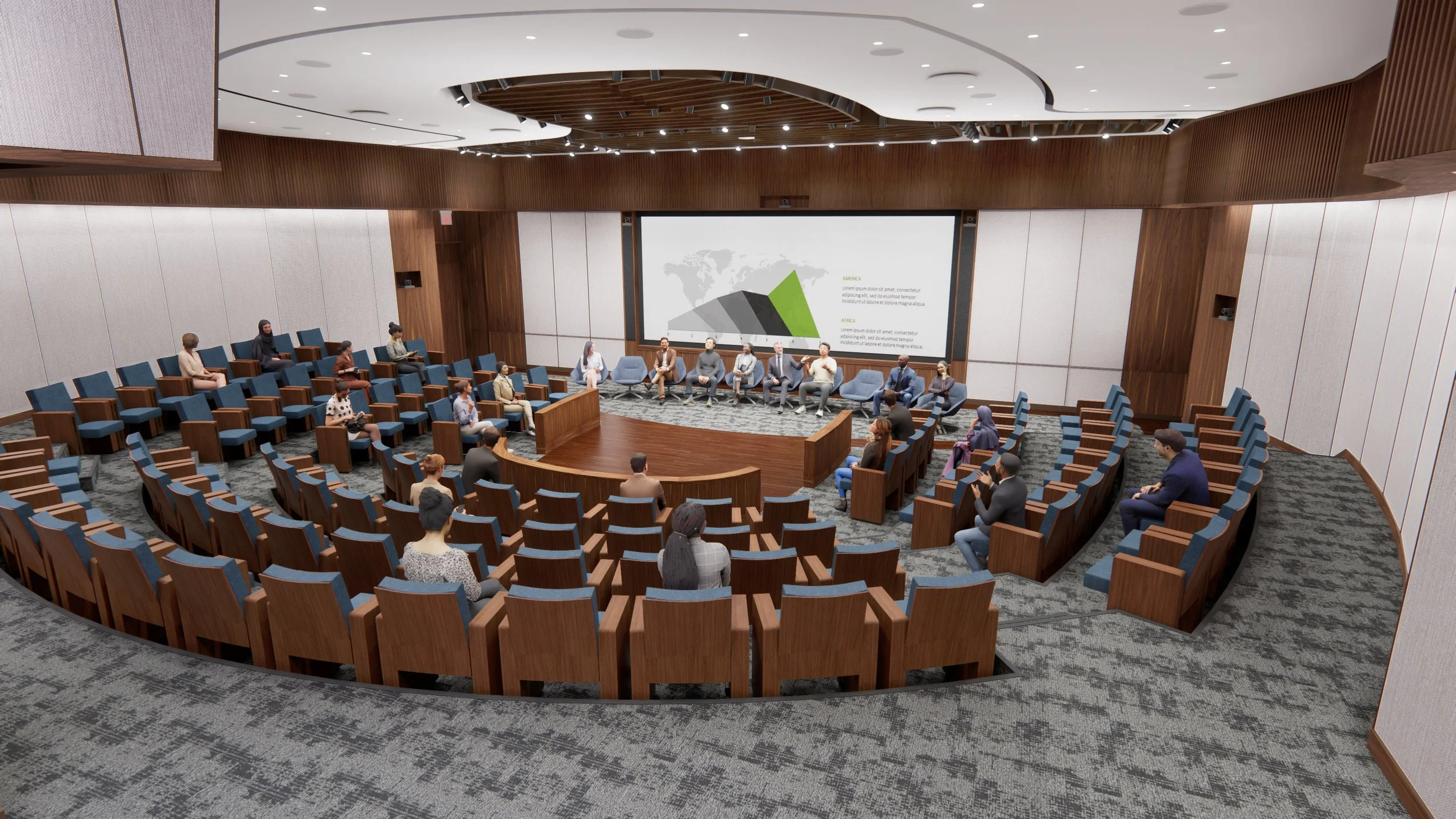 View from the Back of the Auditorium Configured with (10) Lounge Seats for Symposium (Blackboards Concealed)