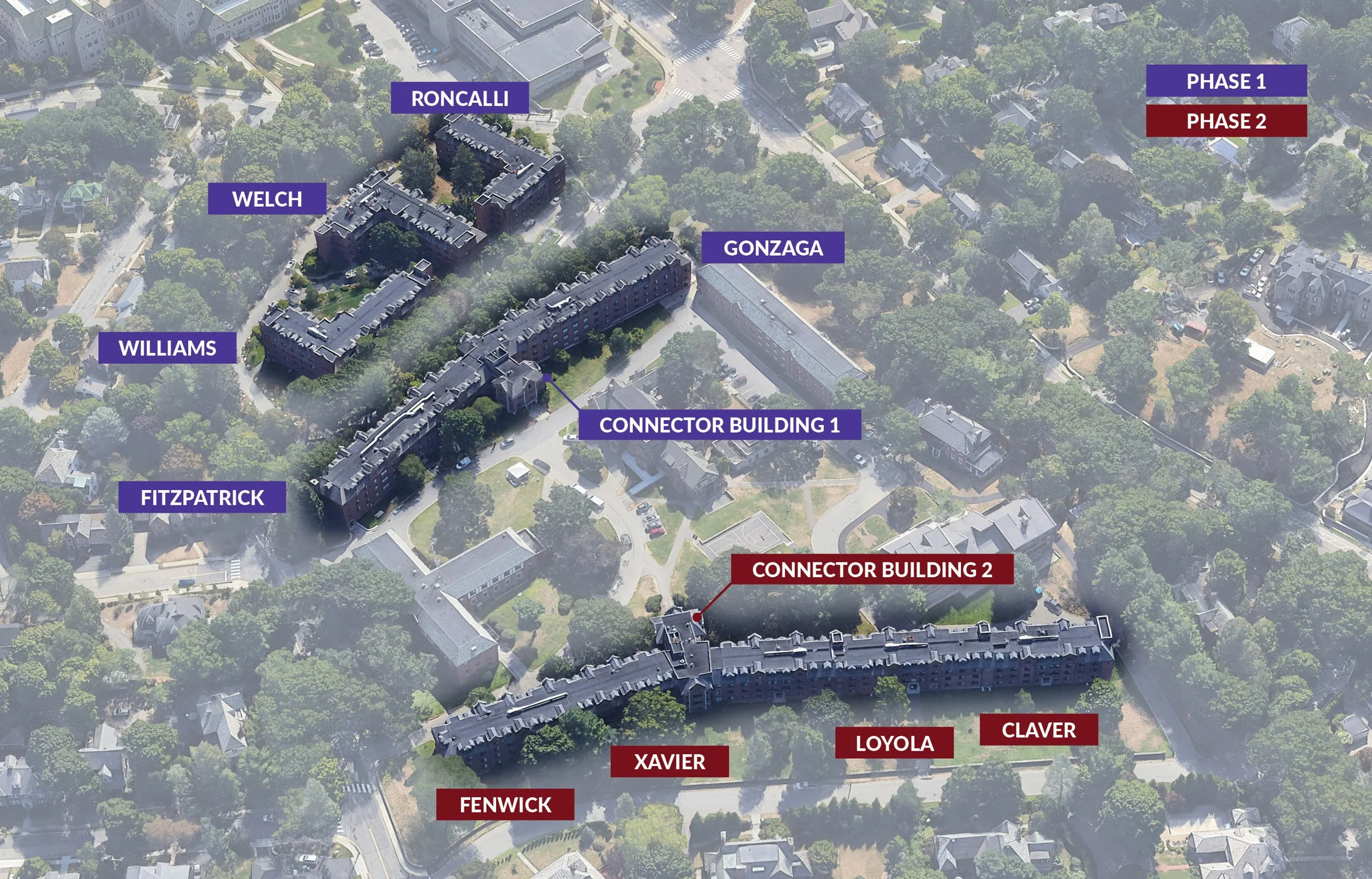 Upper Campus Aerial Showing Phased Renovation & Expansion