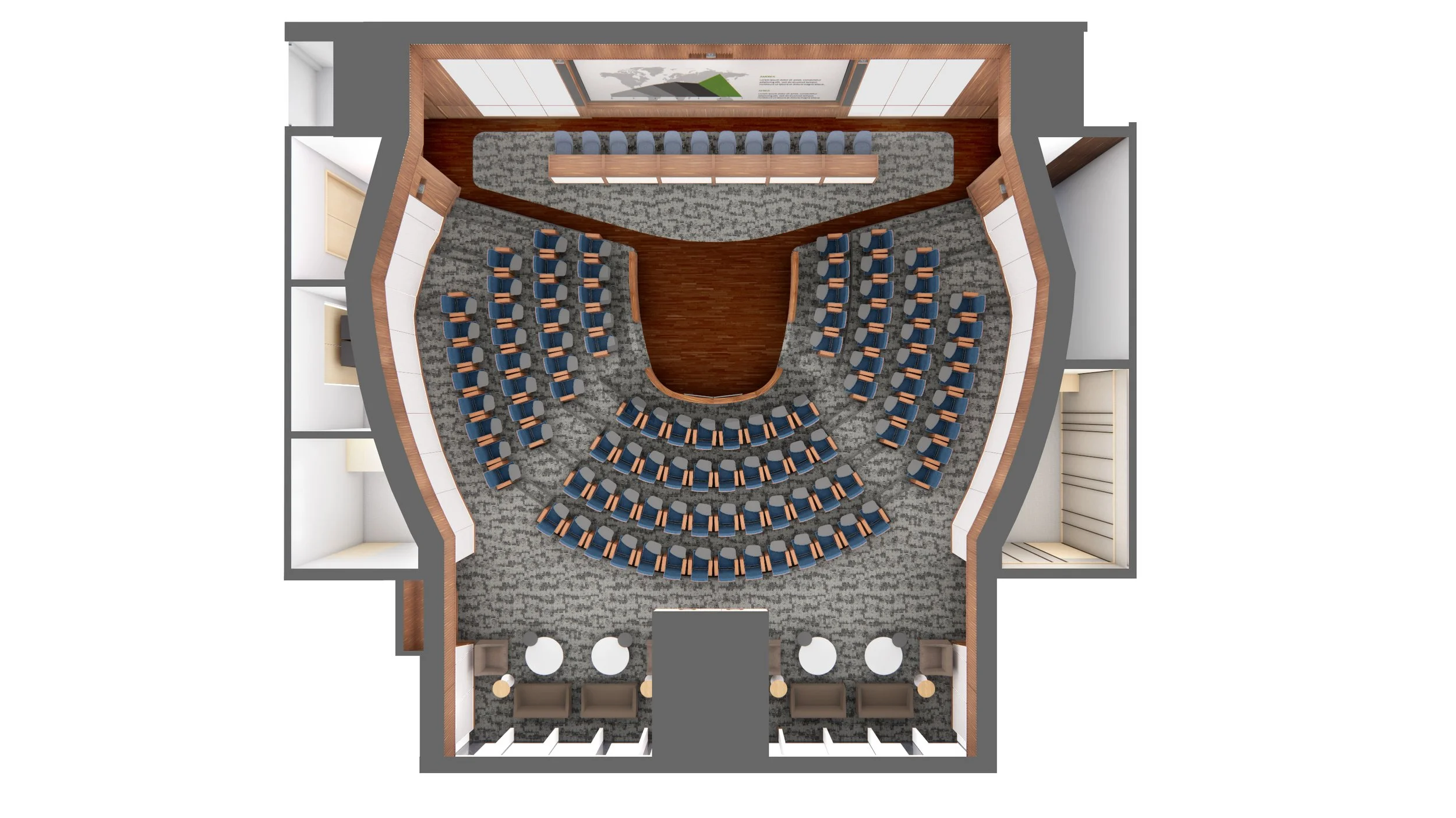 Overhead View of the Auditorium Configured with (12) Seats at Symposium Table 