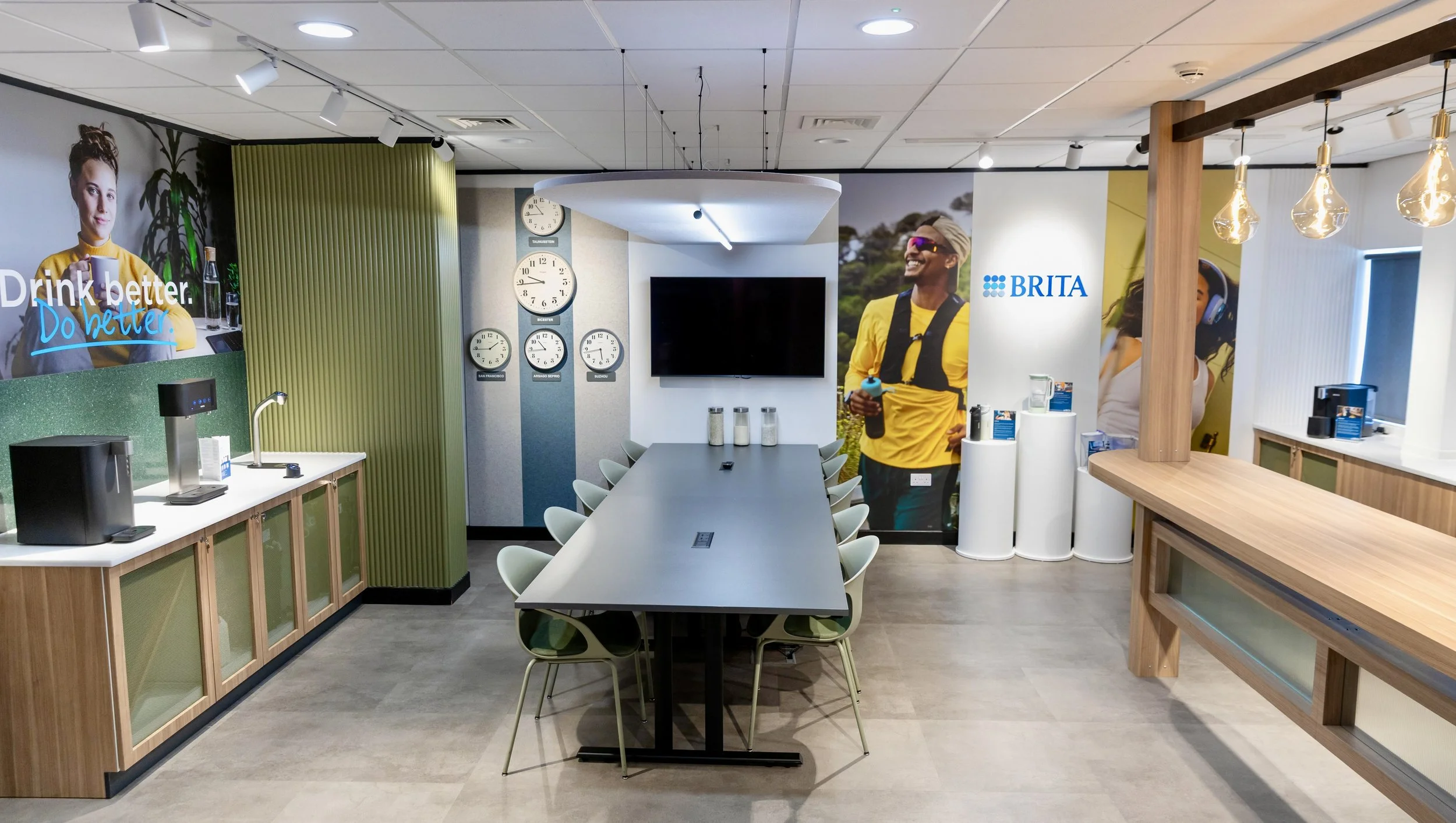 BRITA showroom coffee tasting station global clocks 