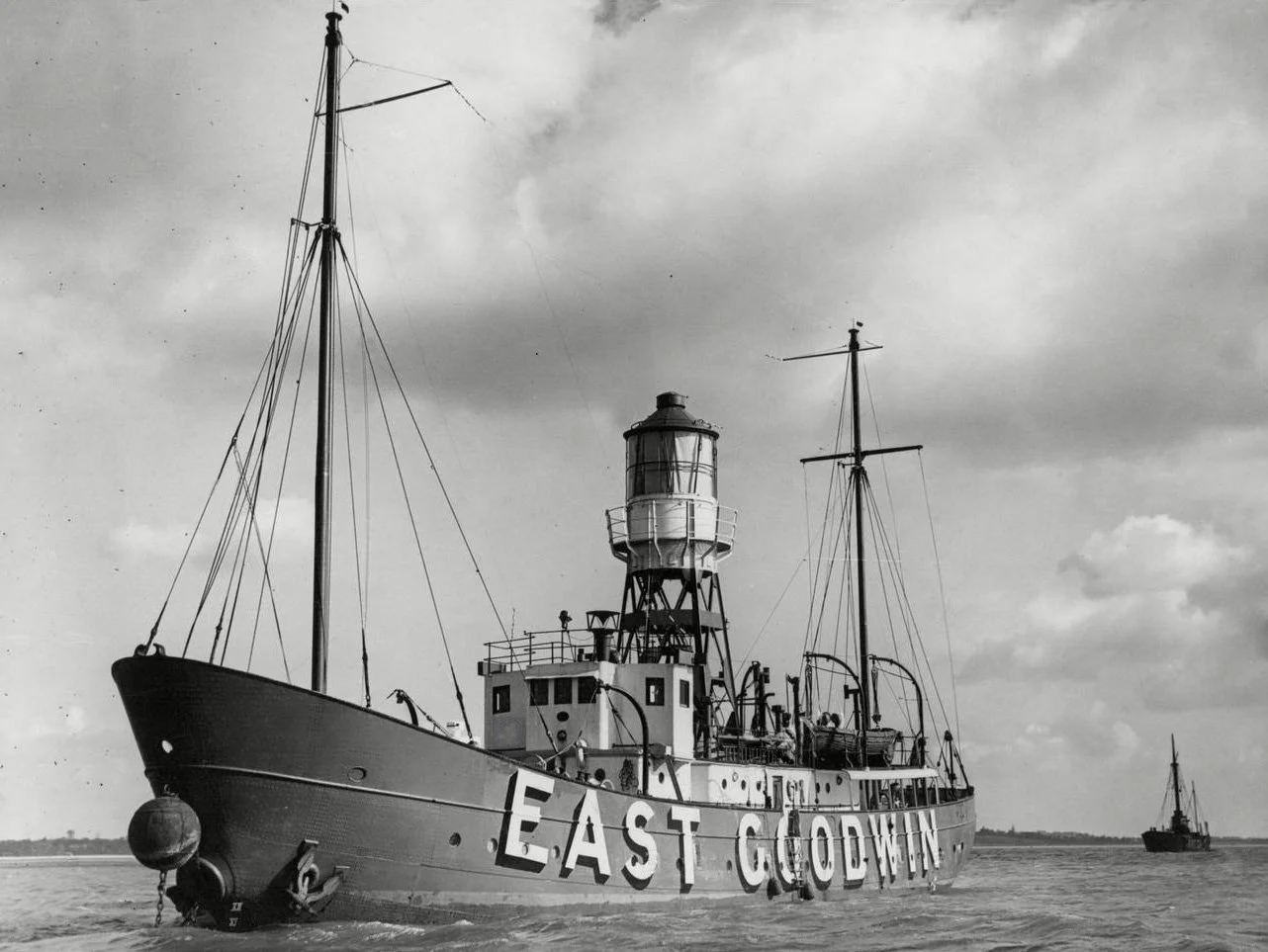 At the East Goodwin station in the 50's with the old wheelhouse and masts