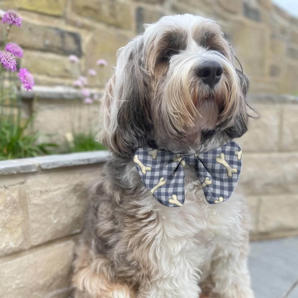 Dog bones check denim Fabric by gayle mccabe