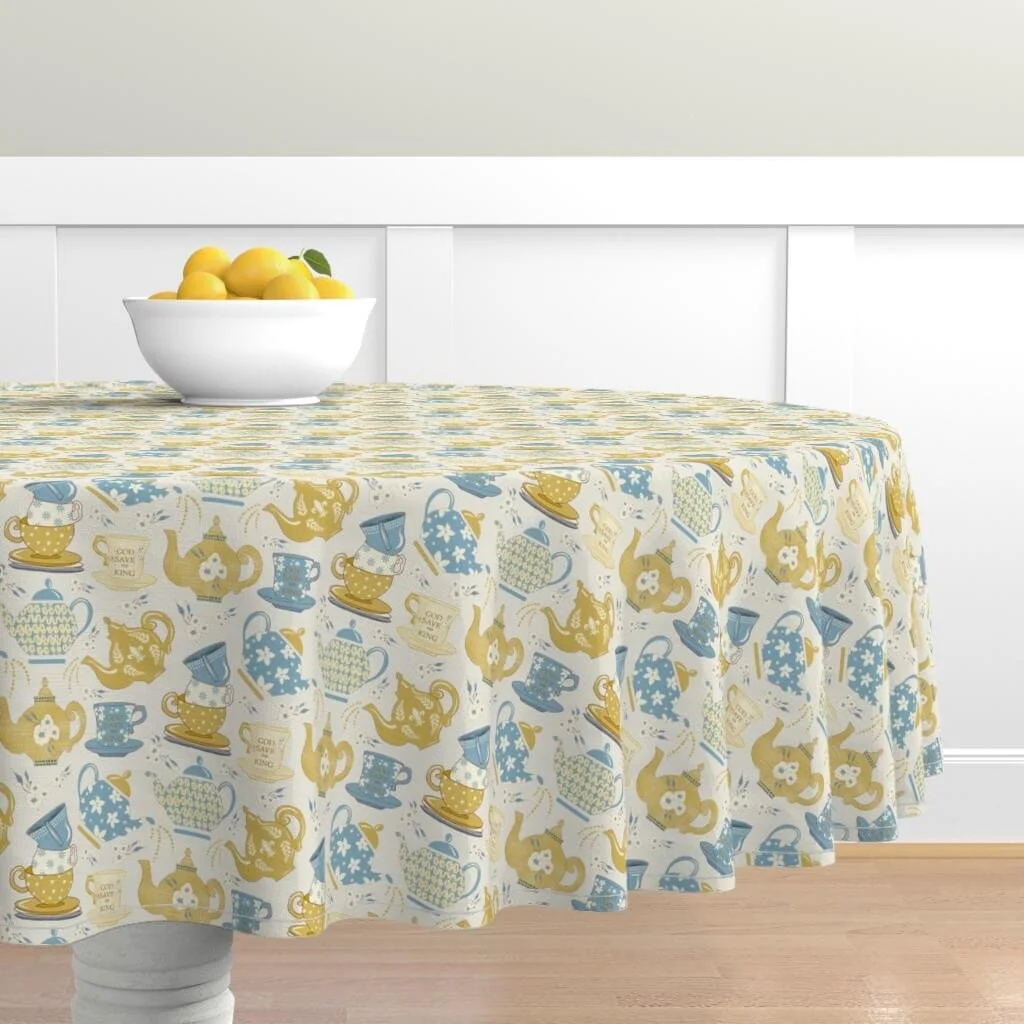 Spoonflower Coronation Collection table cloth - teapots