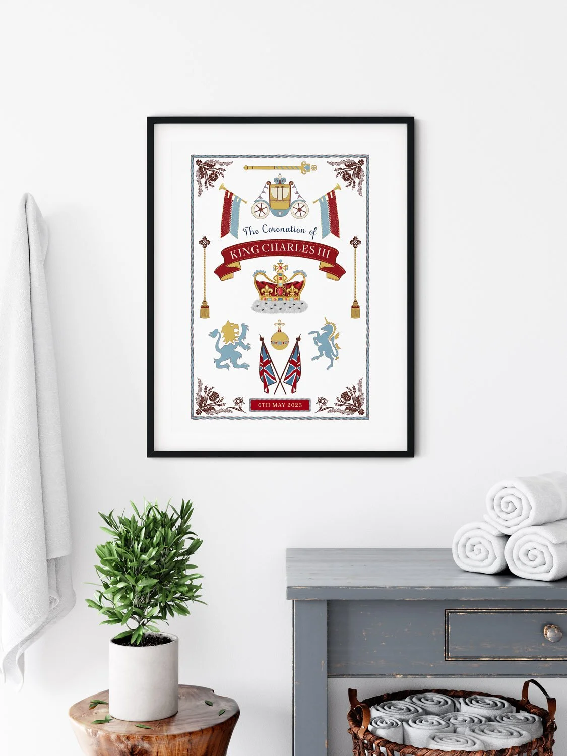 Coronation King Charles III framed tea towel
