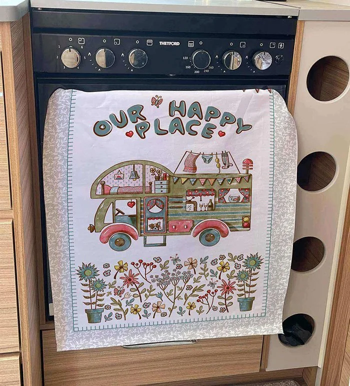 Whimsical RV cotton tea towel
