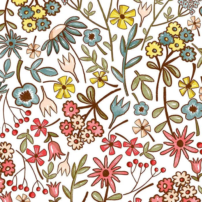 Pink and blue floral patterned tea towel