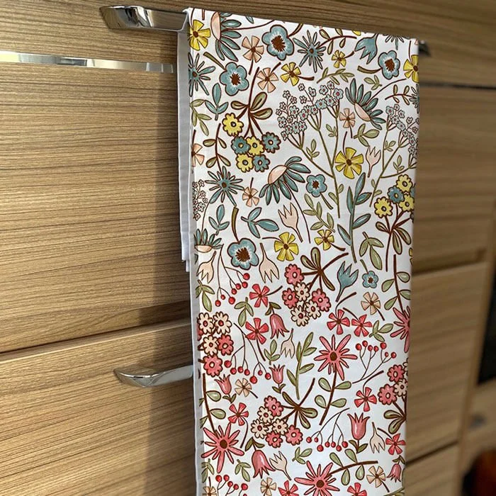 Tea towel large floral folded hanging