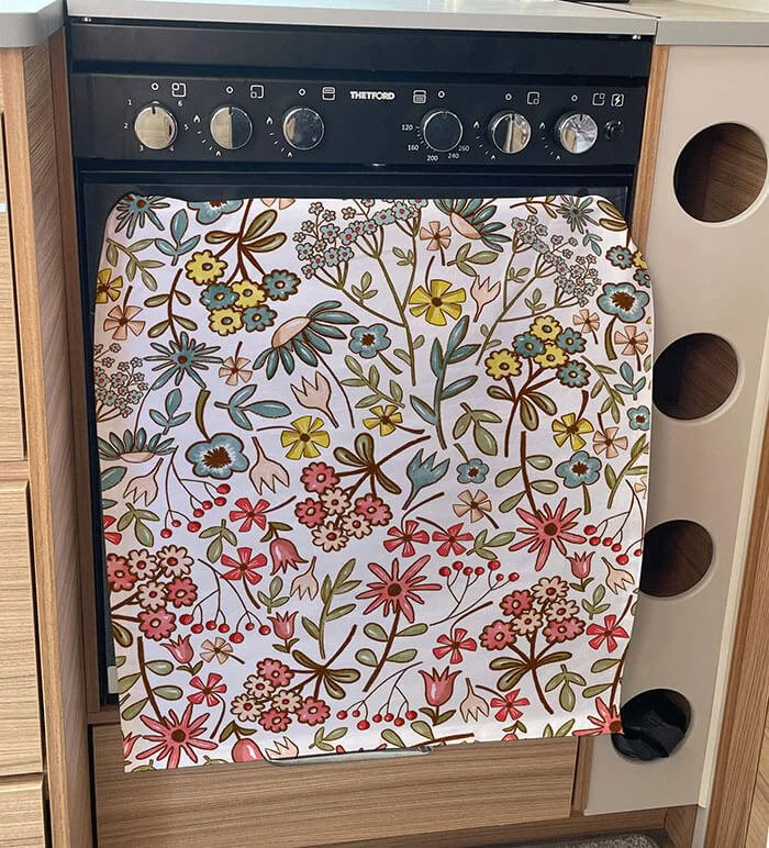 Bright cheerful floral kitchen tea towel