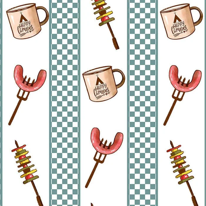 Fun bright BBQ checkerboard tea towel for kitchen