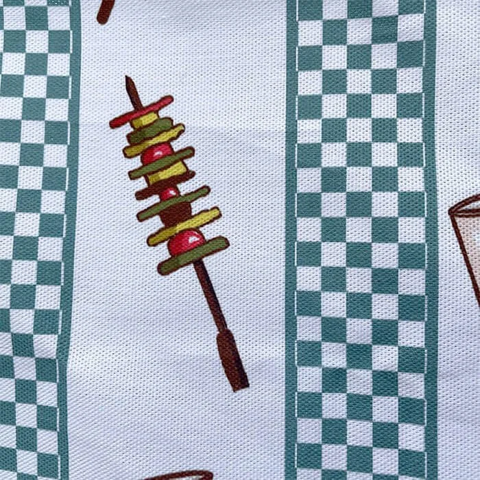 100% cotton tea towel decorated with kebab food