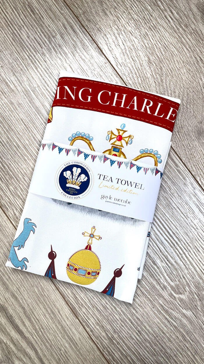 King Charles tea towel folded