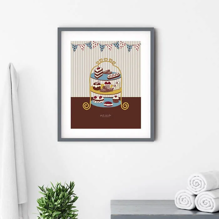 Cake stand bunting art poster