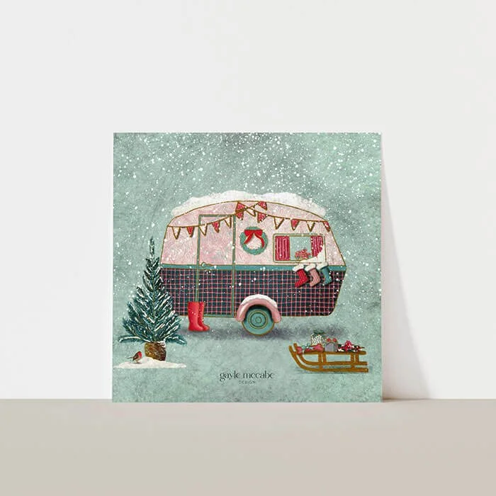 Nostalgic Christmas caravan artwork