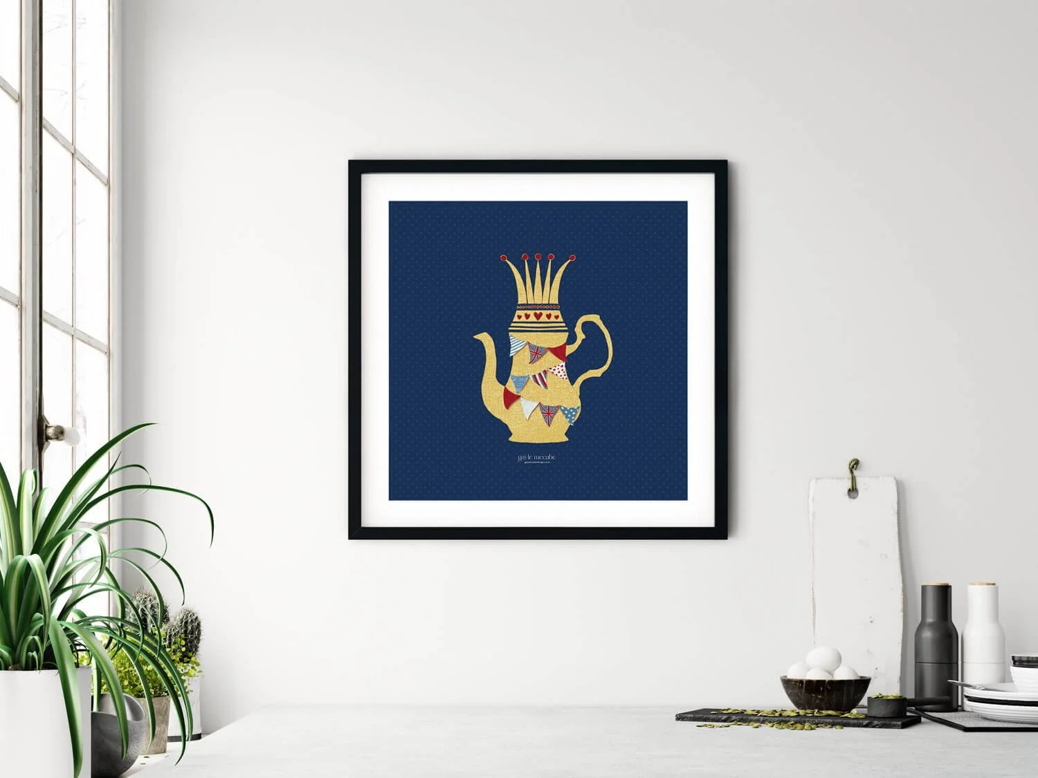 Tea pot wall poster with union jack flags
