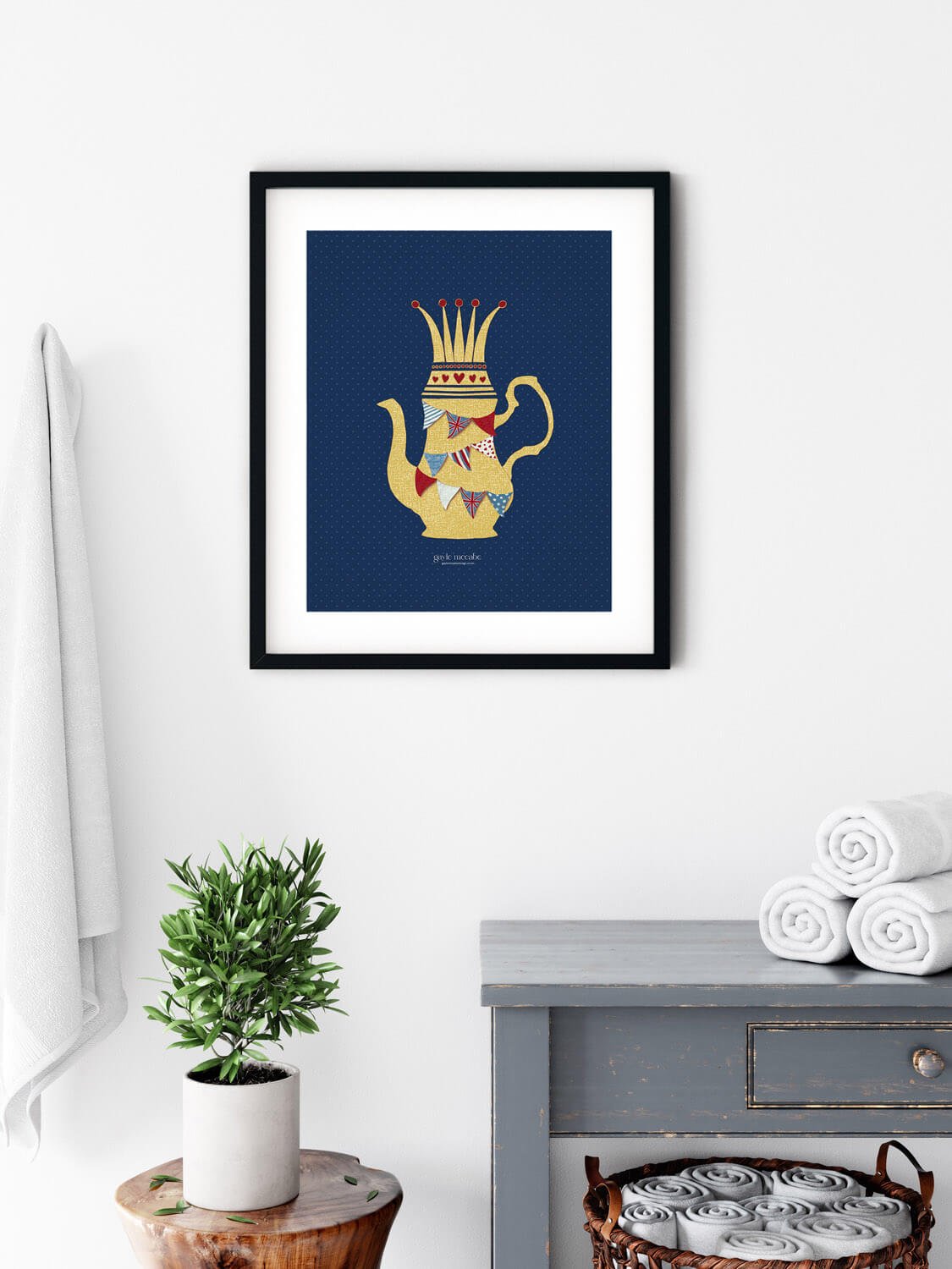 Coronation tea tpot wall art with flag bunting