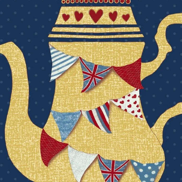 Coronation tea pot with bunting close up