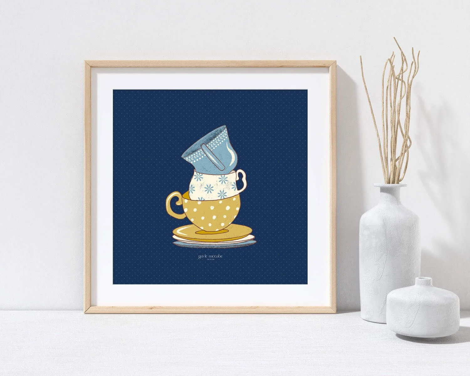 Vintage coronation teacups on saucers wall print