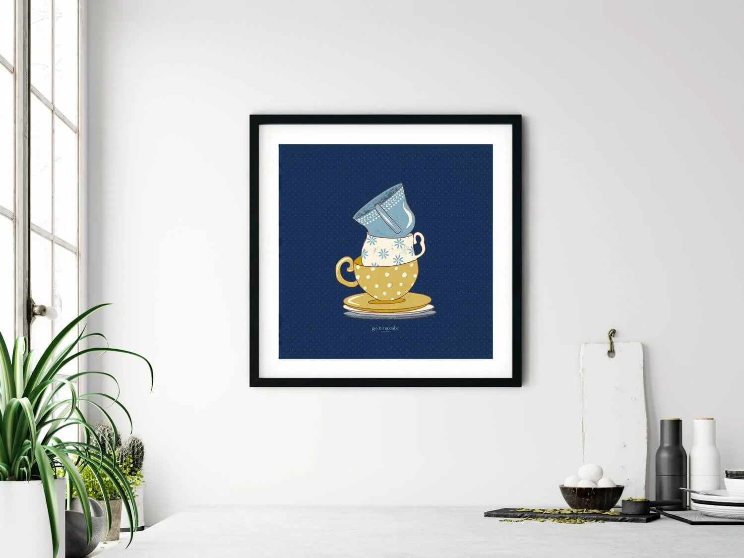 Nostalgic cafe wall art teacups