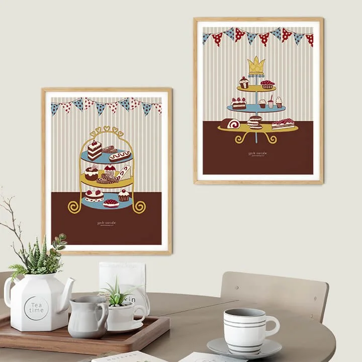 Pair of cake stand wall art prints
