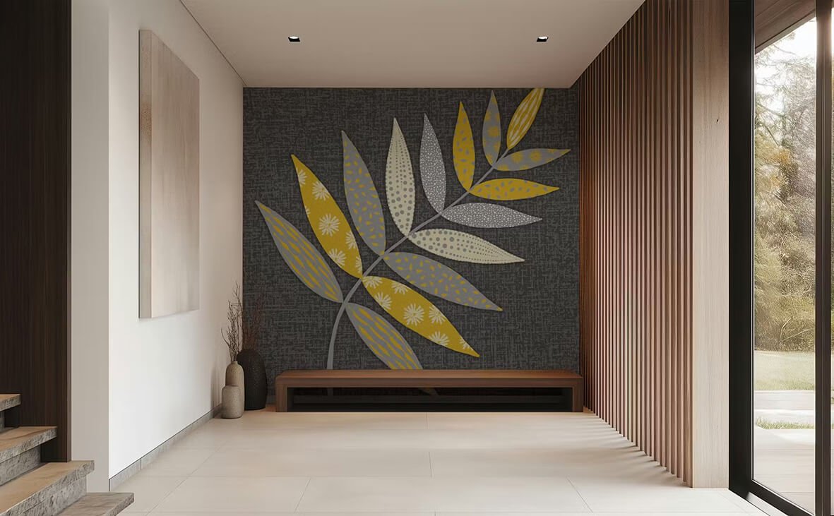 Contemporary scandi mustard leaf on grey