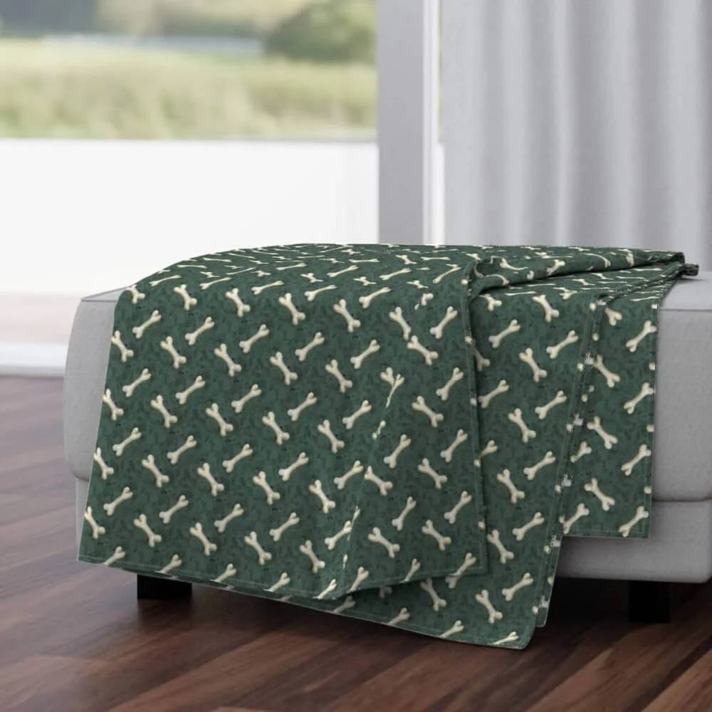 Dog bones Dust and Scratch Sage Green Throw Blanket by gayle mccabe