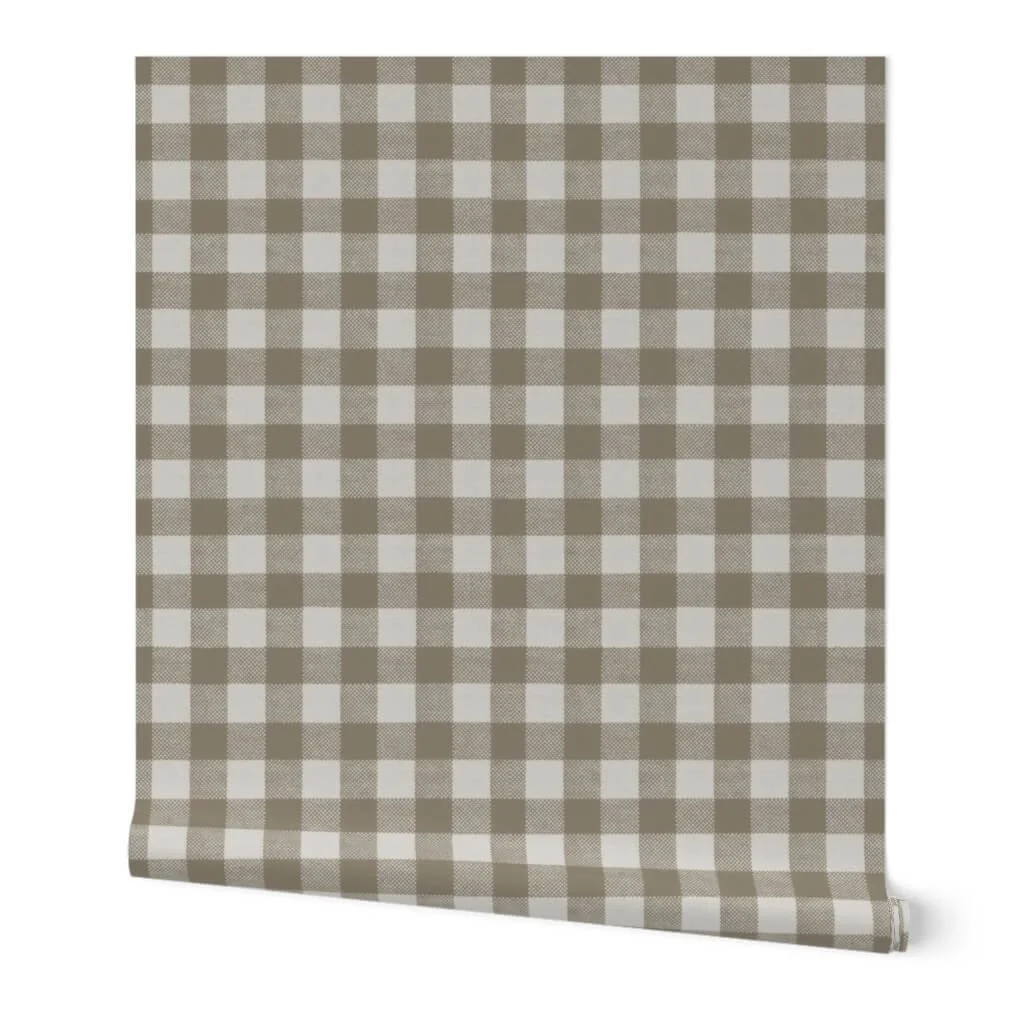 Beige gingham check plaid wallpaper