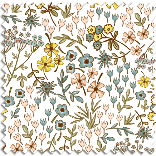 Ditsy florals in peach yellow and green