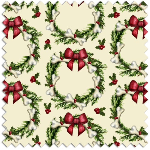 Cream background with dog Christmas wreaths