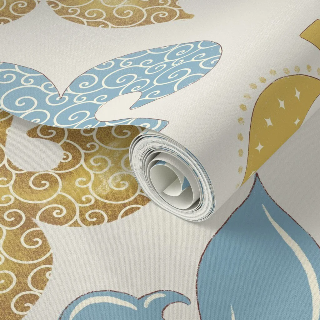 seamless pattern of fleur de lis in gold and soft blue