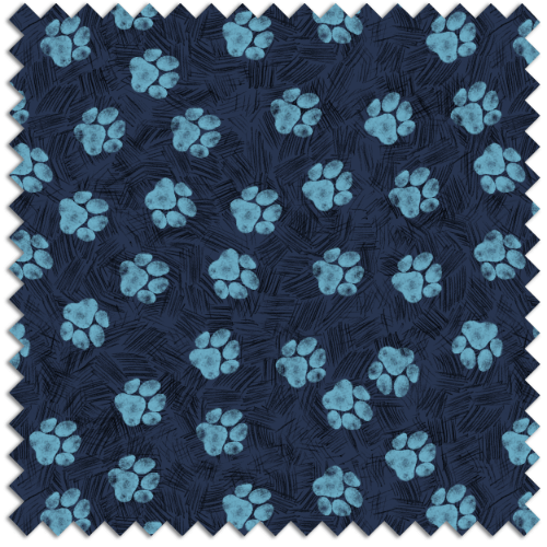dark blue textured background with light blue paw prints