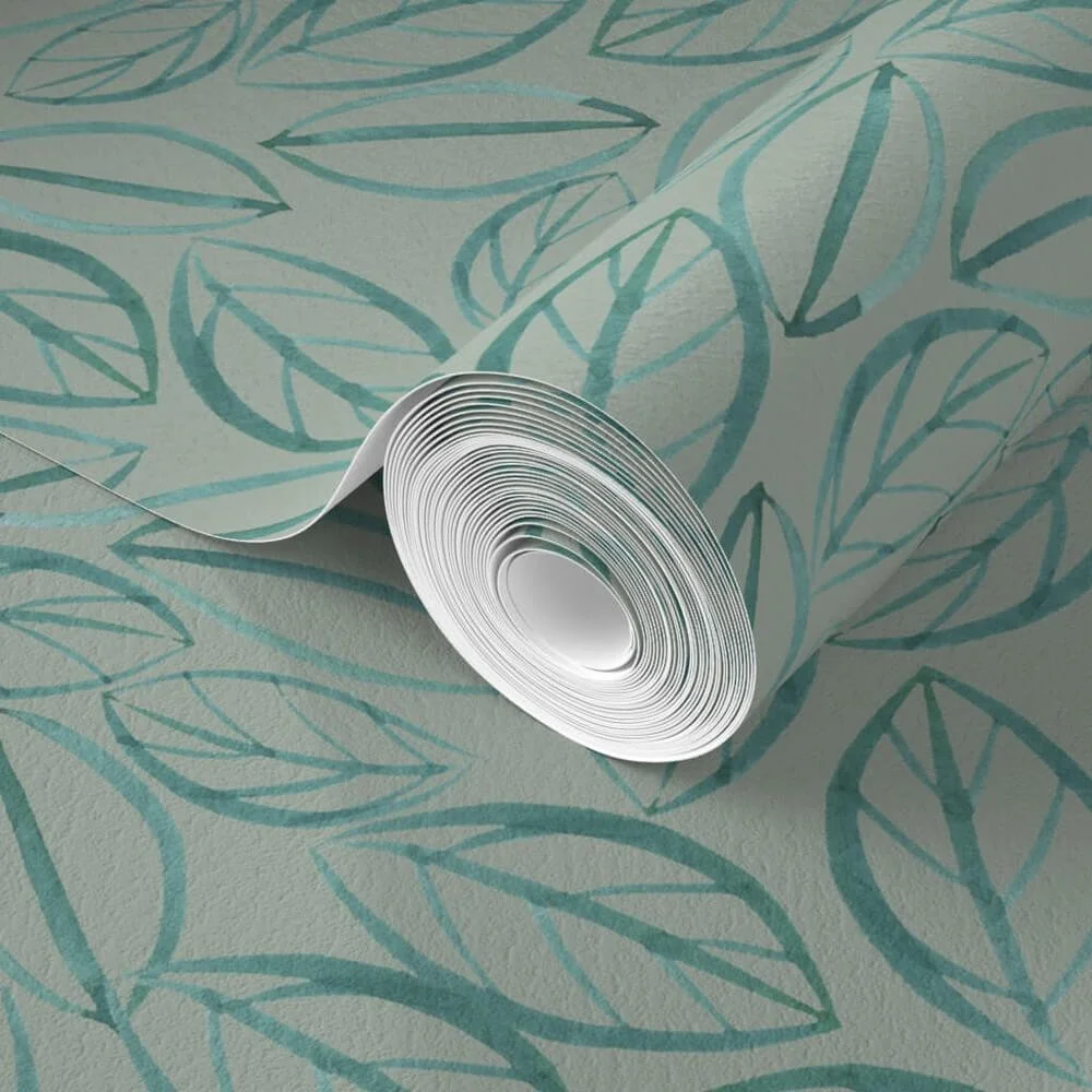 Pretty florals sage green leaves Wallpaper bygaylemccabe