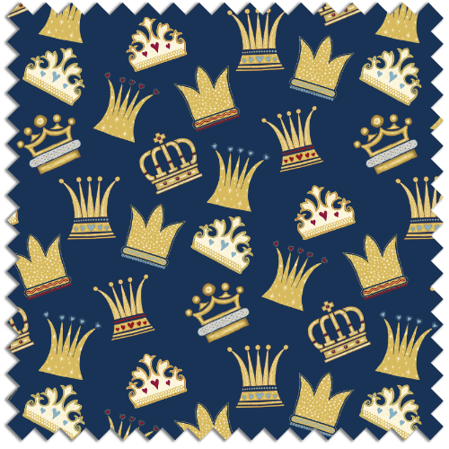 Pattern of different styles of crowns on a blue background